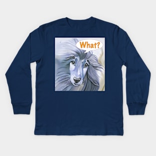 Blue Afghan Hound asking "What?" Kids Long Sleeve T-Shirt